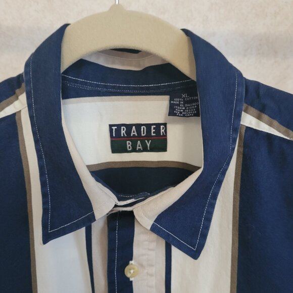 Trader Bay Other - Navy Blue Striped Mens Long Sleeve Trader Bay Shirt Size XL